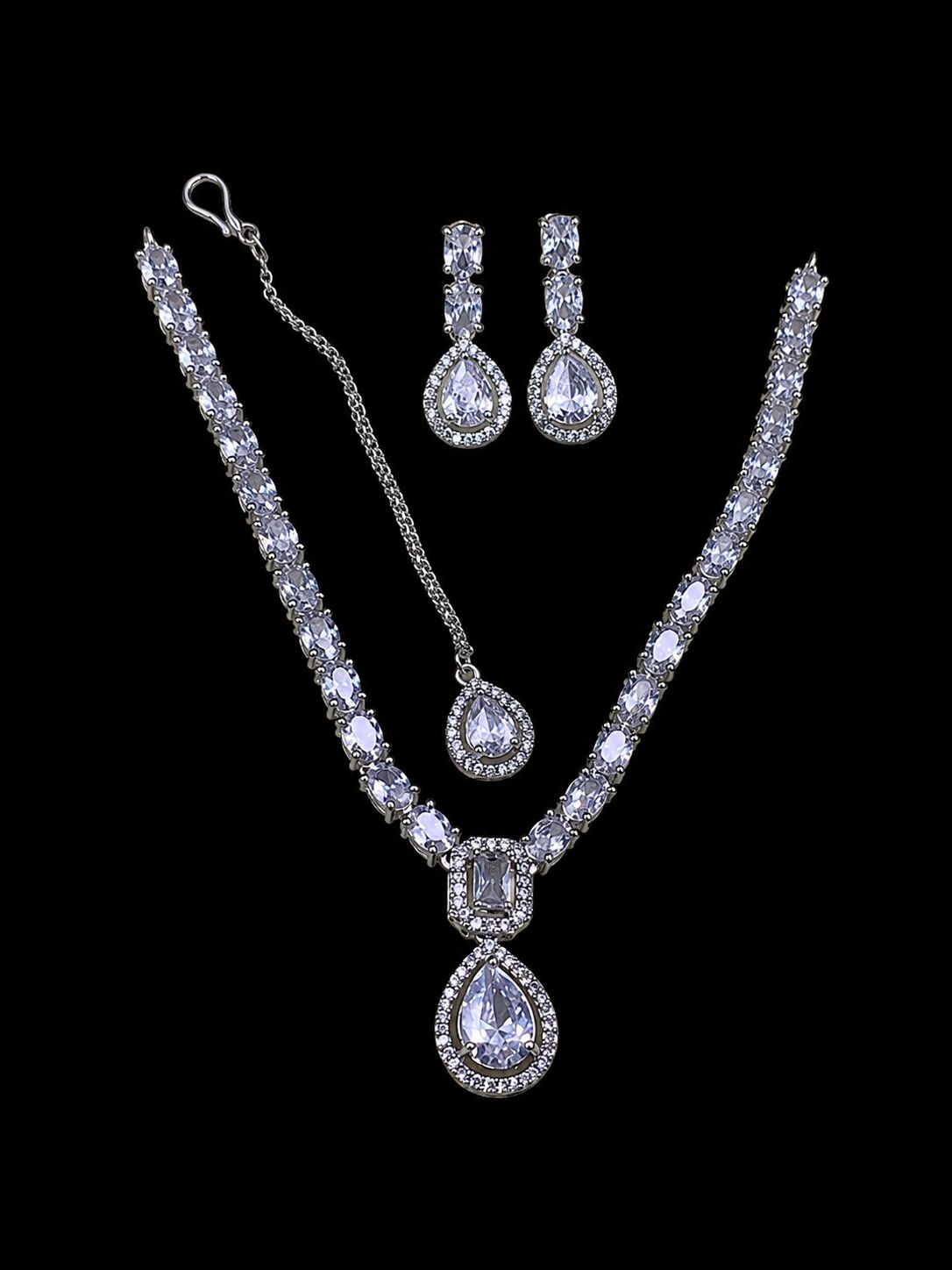 C Green Teardrop Jewelry Set  | Silver-Plated & Gold-Plated Necklace & Earrings |