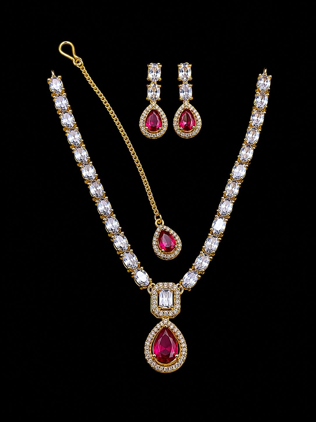 C Green Teardrop Jewelry Set  | Silver-Plated & Gold-Plated Necklace & Earrings |
