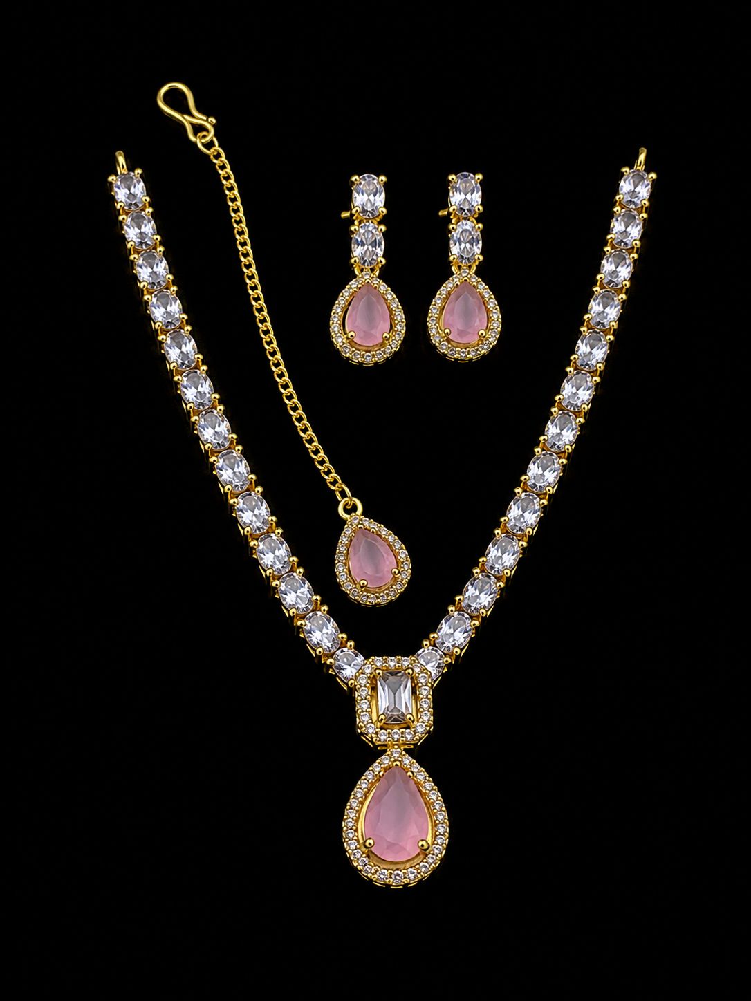 C Green Teardrop Jewelry Set  | Silver-Plated & Gold-Plated Necklace & Earrings |