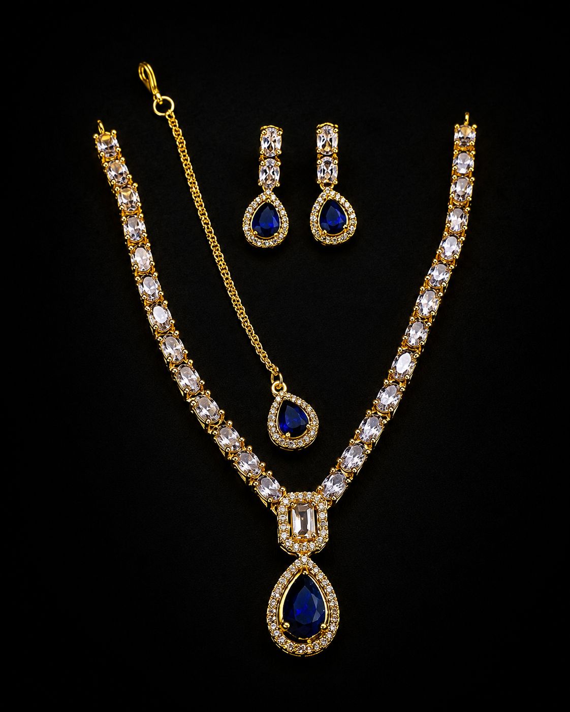 C Green Teardrop Jewelry Set  | Silver-Plated & Gold-Plated Necklace & Earrings |