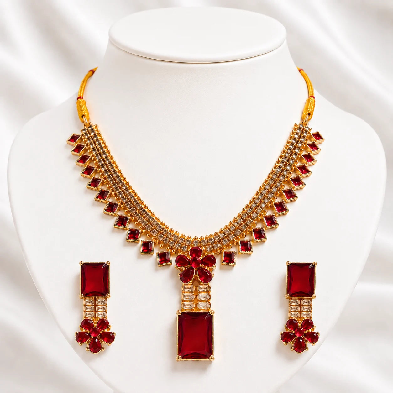 Ruby Blossom Royale Necklace Set  | Color Customisable | 5 Colors |