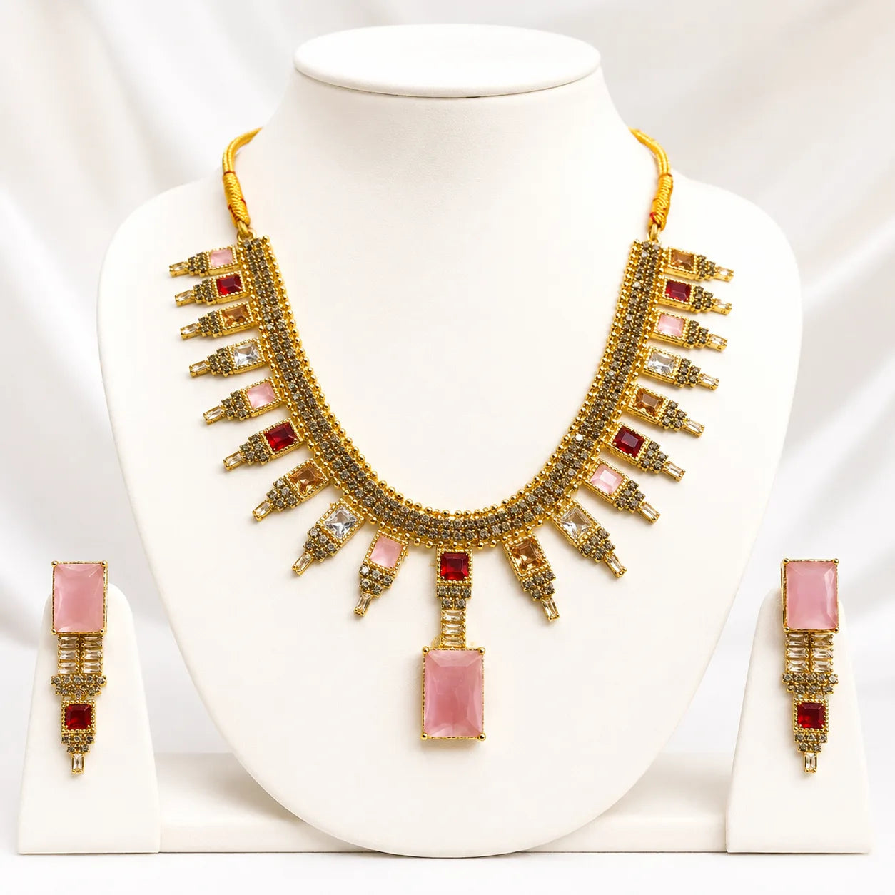 Blush Royale Multistone Necklace Set | Color Customisable | 5 Colors