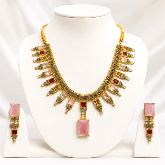 Blush Royale Multistone Necklace Set | Color Customisable | 5 Colors