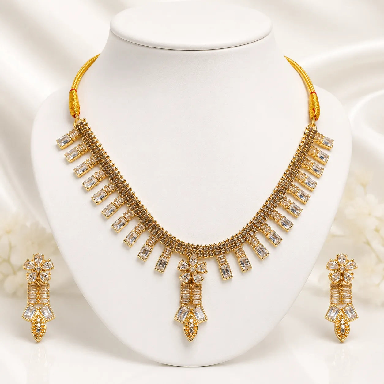 Crystal Blossom Luxe Necklace Set | Color Customisable | 5 Colors |