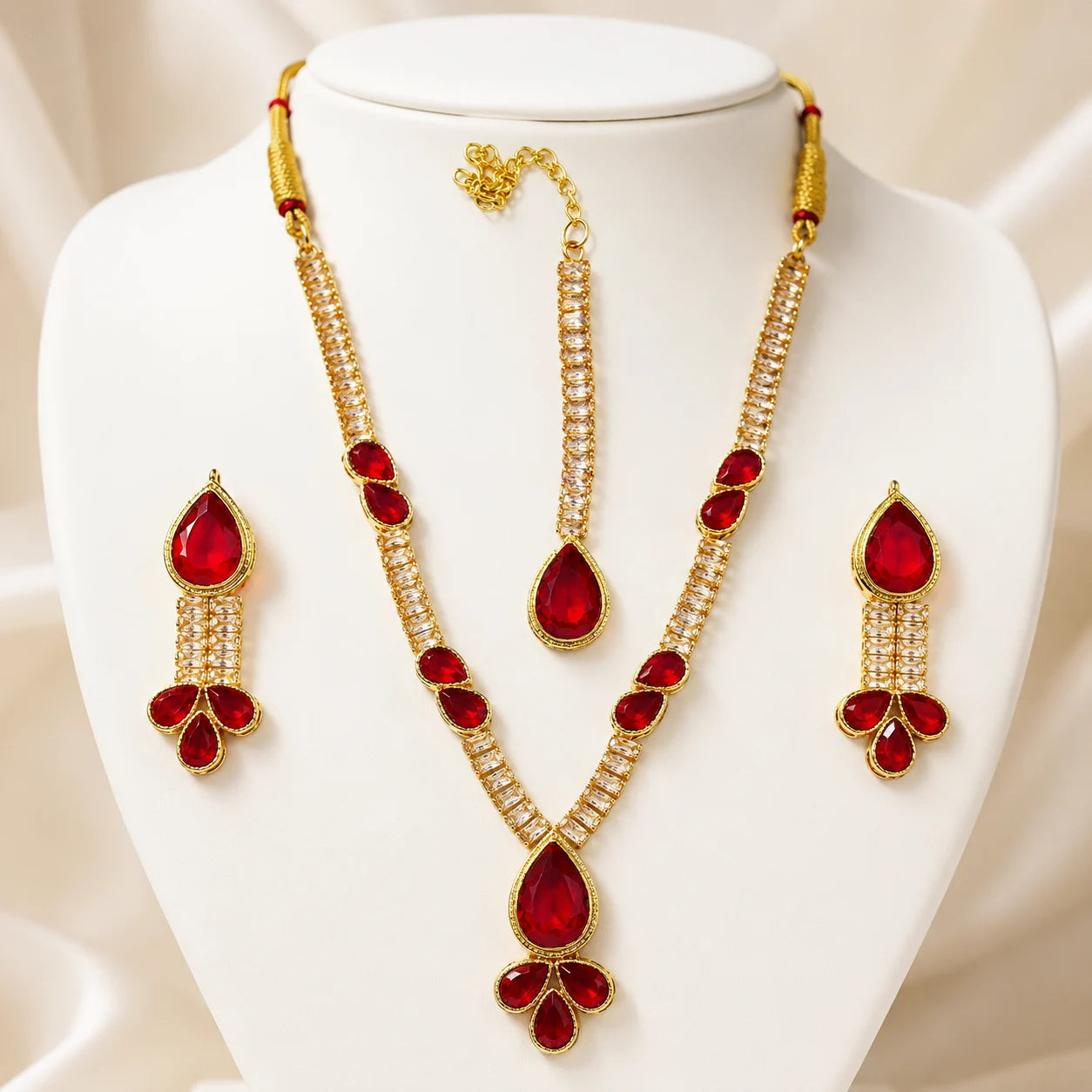 Ruby Royale Pendant Necklace Set | Color Customisable | 5 Colors |